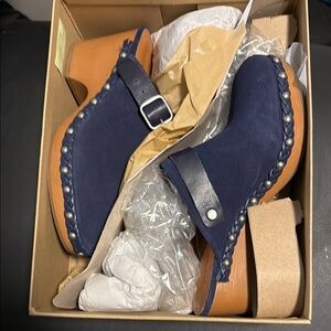 Navy Blue Clogs with Wooden Heel